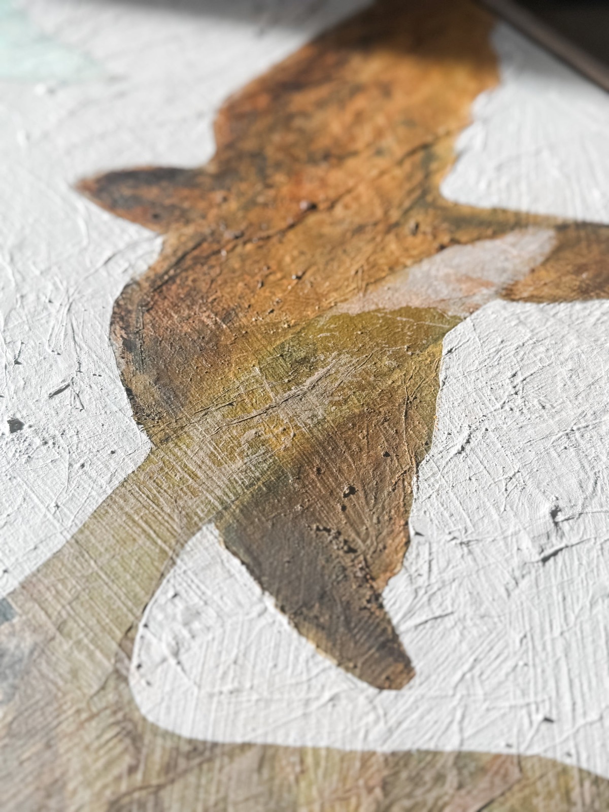 ‘Held in the Air’, a 37 × 37 abstract painting in a floating walnut frame