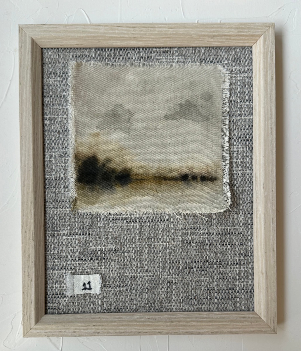 Mini linen landscape painting by Andrea Koral, matted